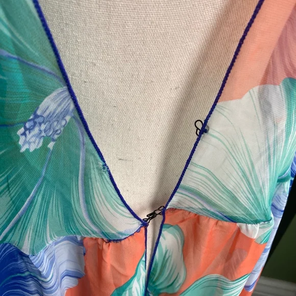 Women's bathing suit sheer cover RESORT by Chuck A. Size L Orange Floral - Picture 5 of 13